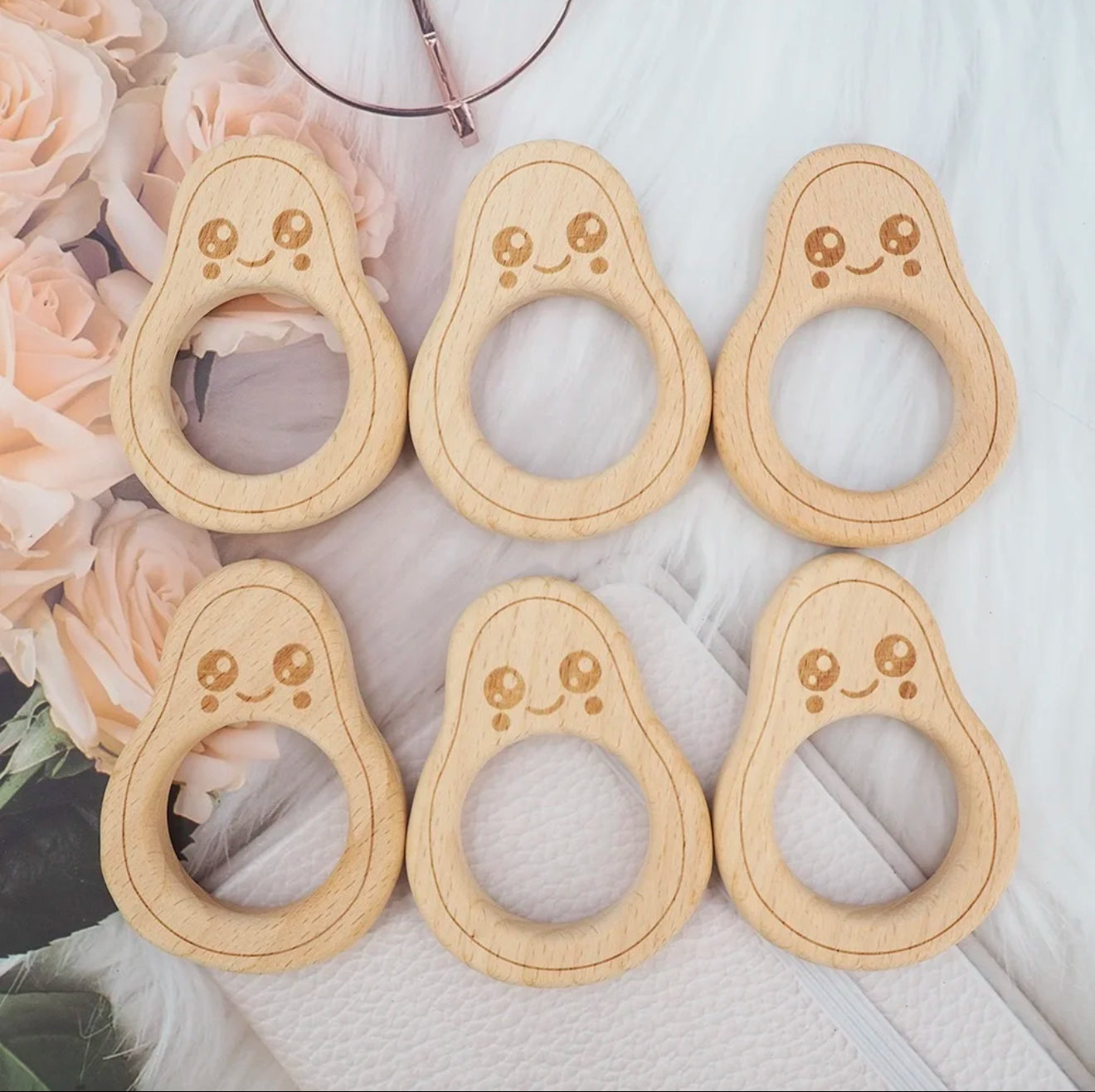 Montessori Wooden Avocado Teether Set