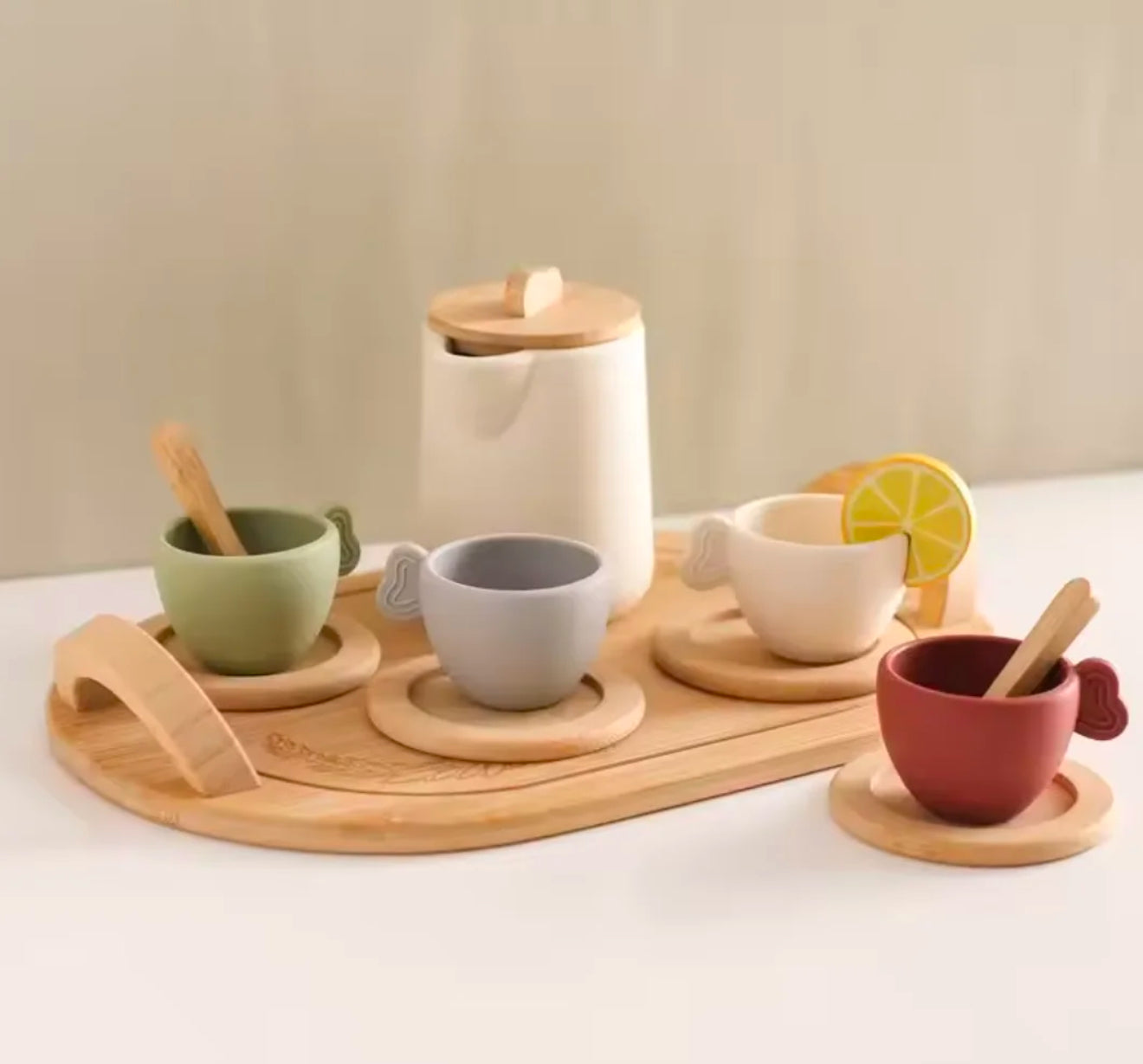 Montessori Silicone Cup Kettle Set with Tray